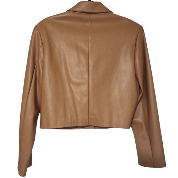 7 for all mankind Faux Leather Crop Camel Jacket Large - Picture 3 of 9
